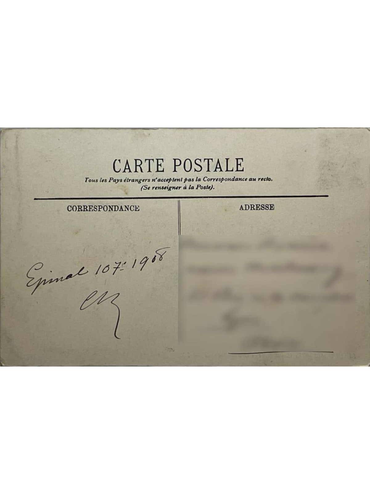 Verso de la carte postale