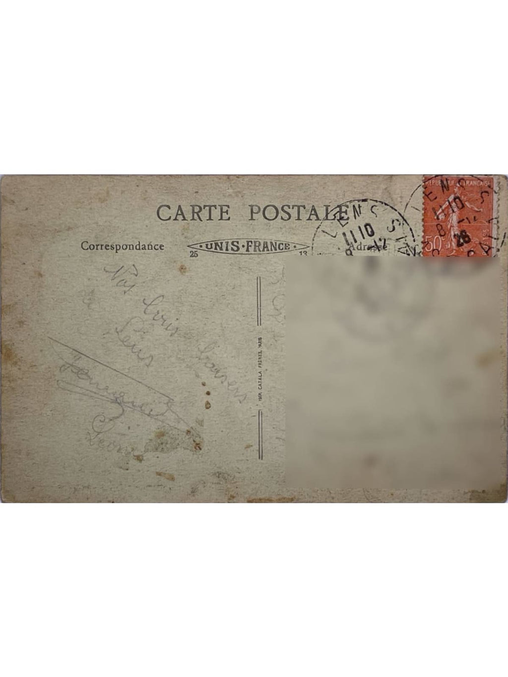 Verso de la carte postale