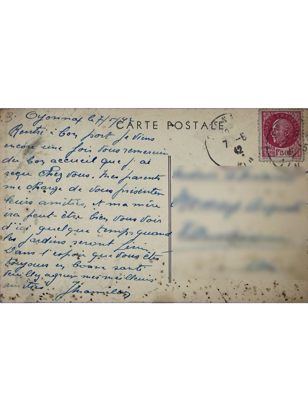 Verso de la carte postale