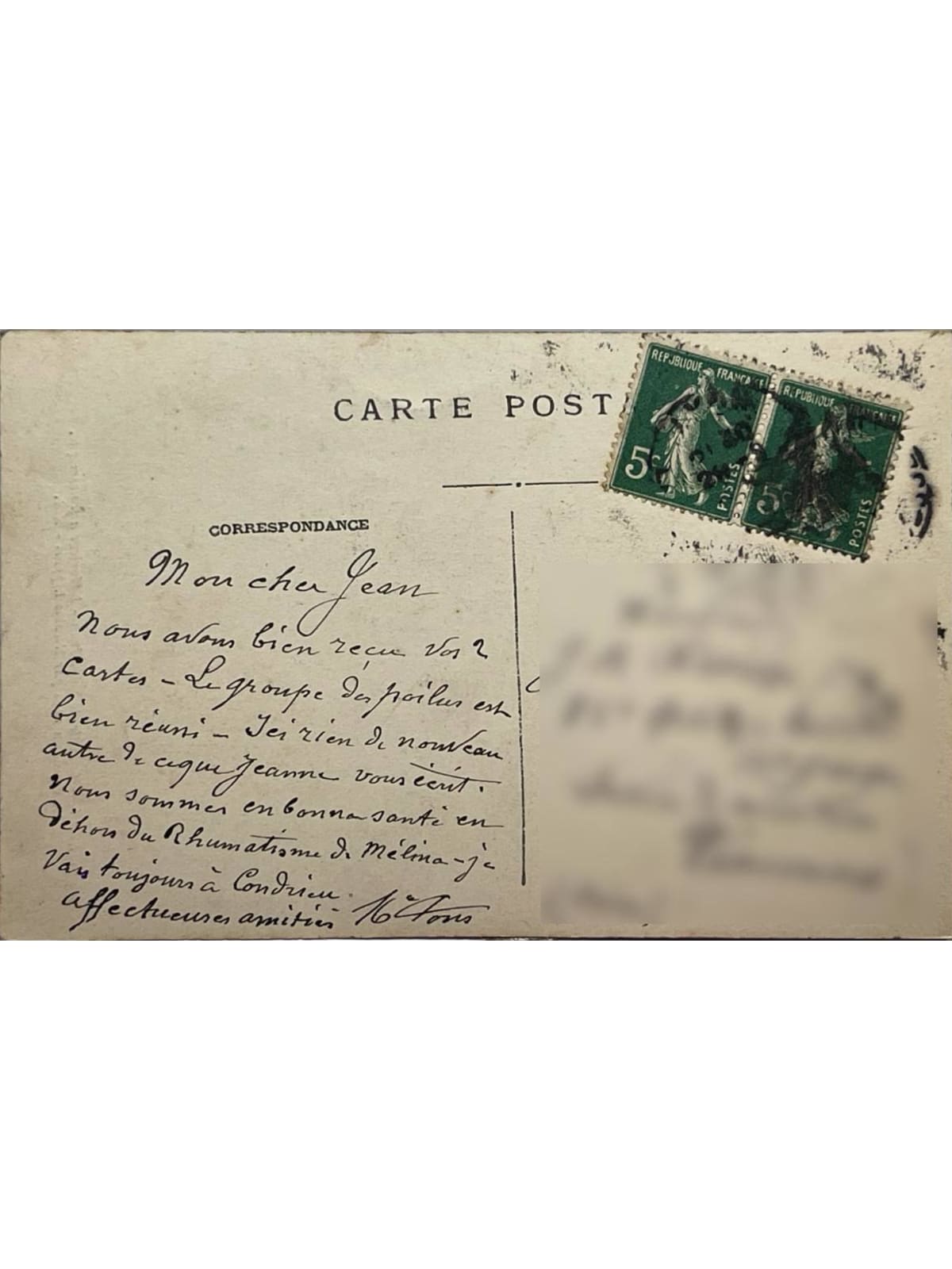 Verso de la carte postale