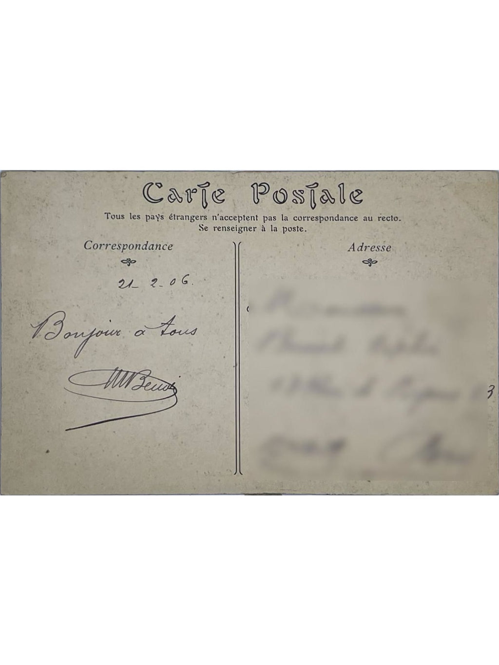 Verso de la carte postale