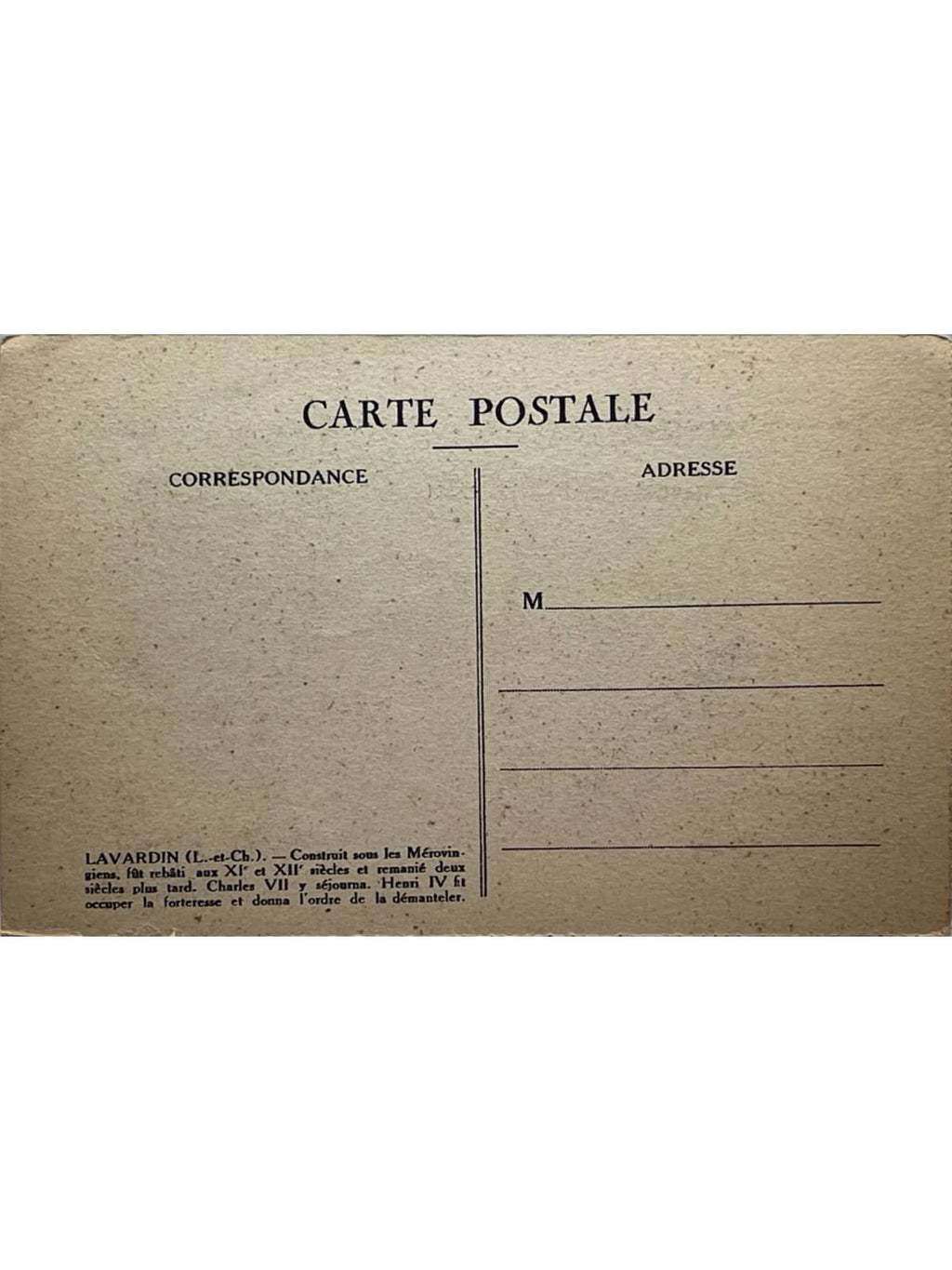 Verso de la carte postale