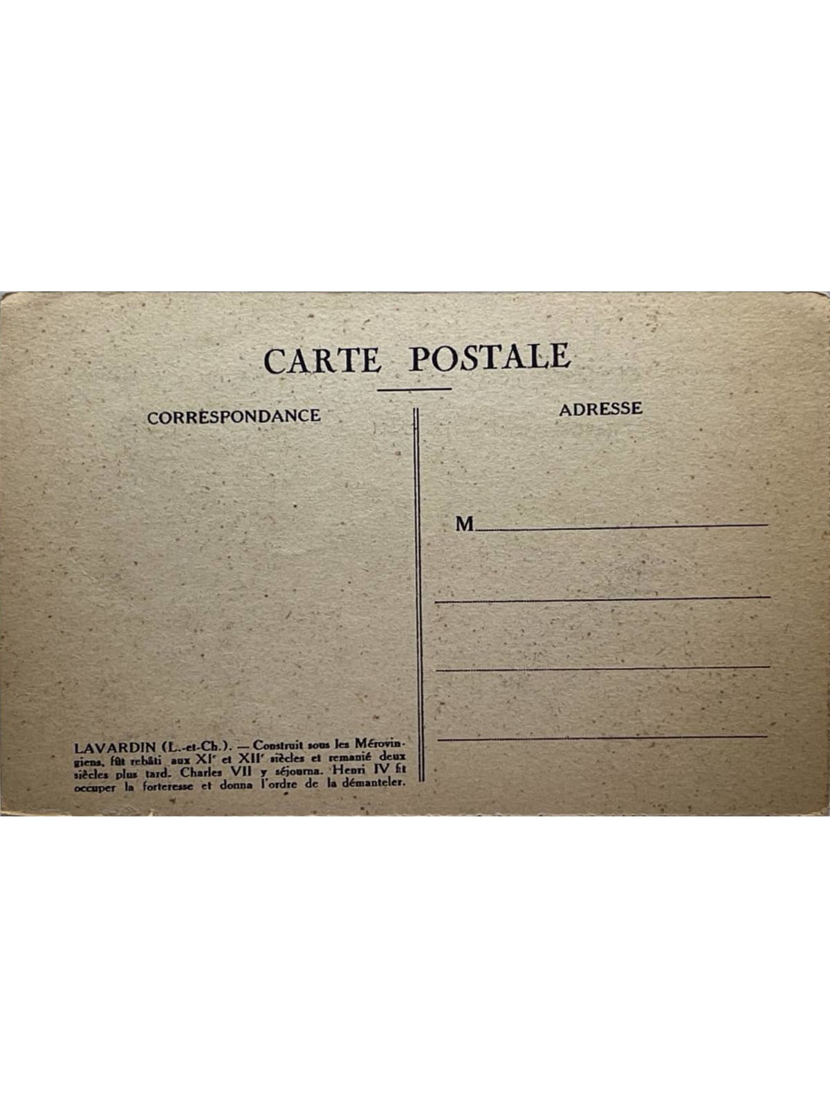 Verso de la carte postale
