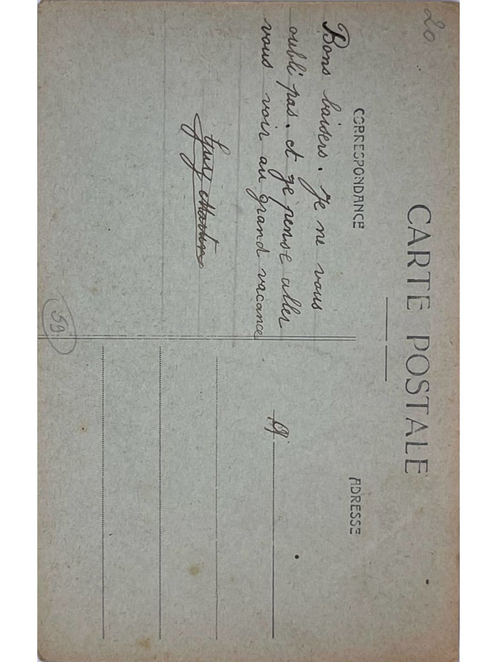 Verso de la carte postale