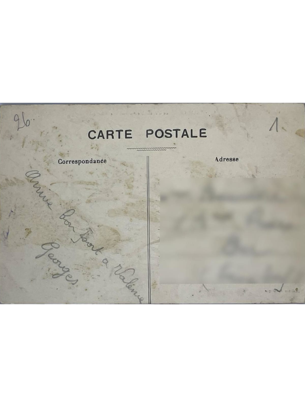 Verso de la carte postale