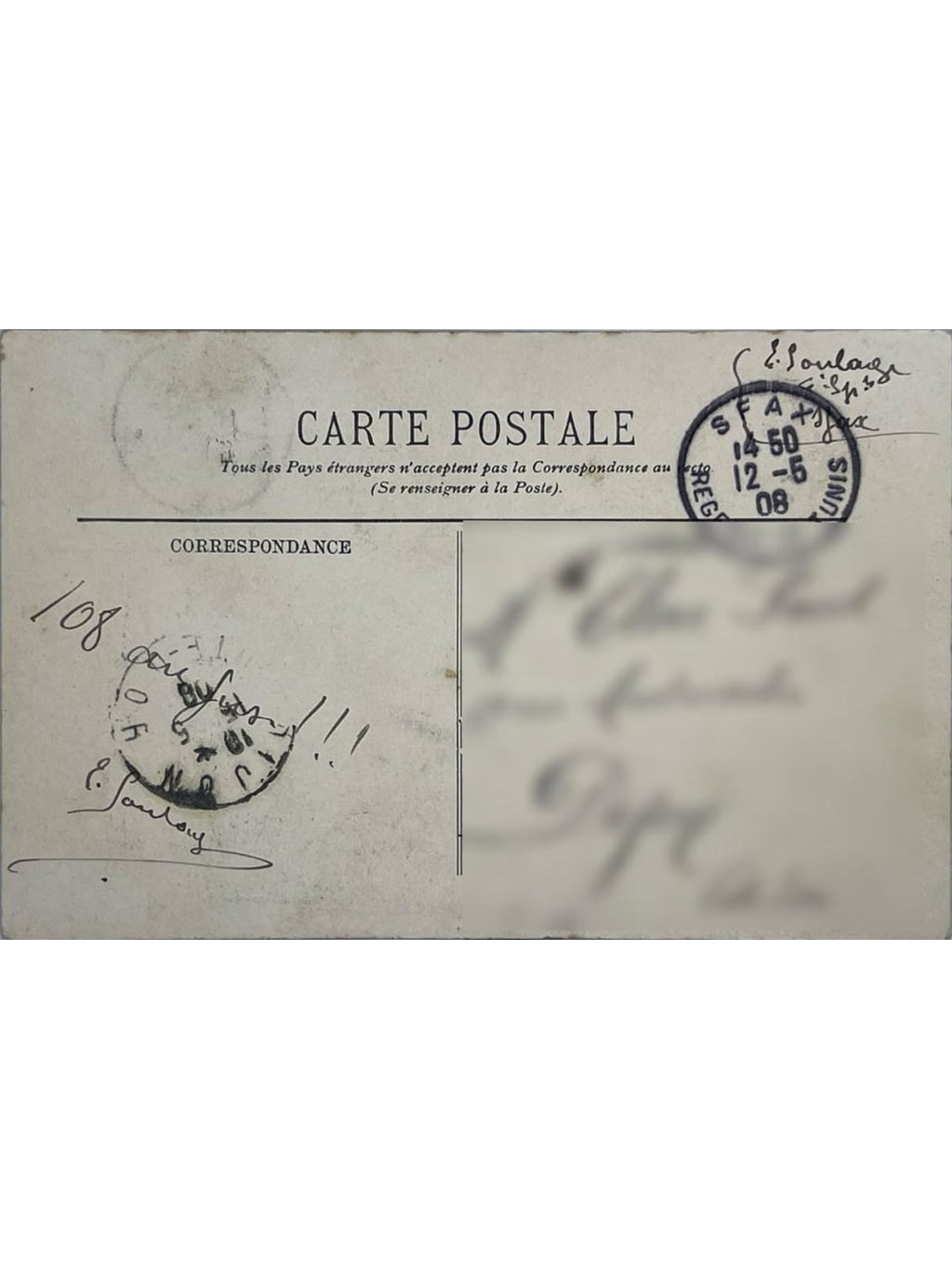 Verso de la carte postale