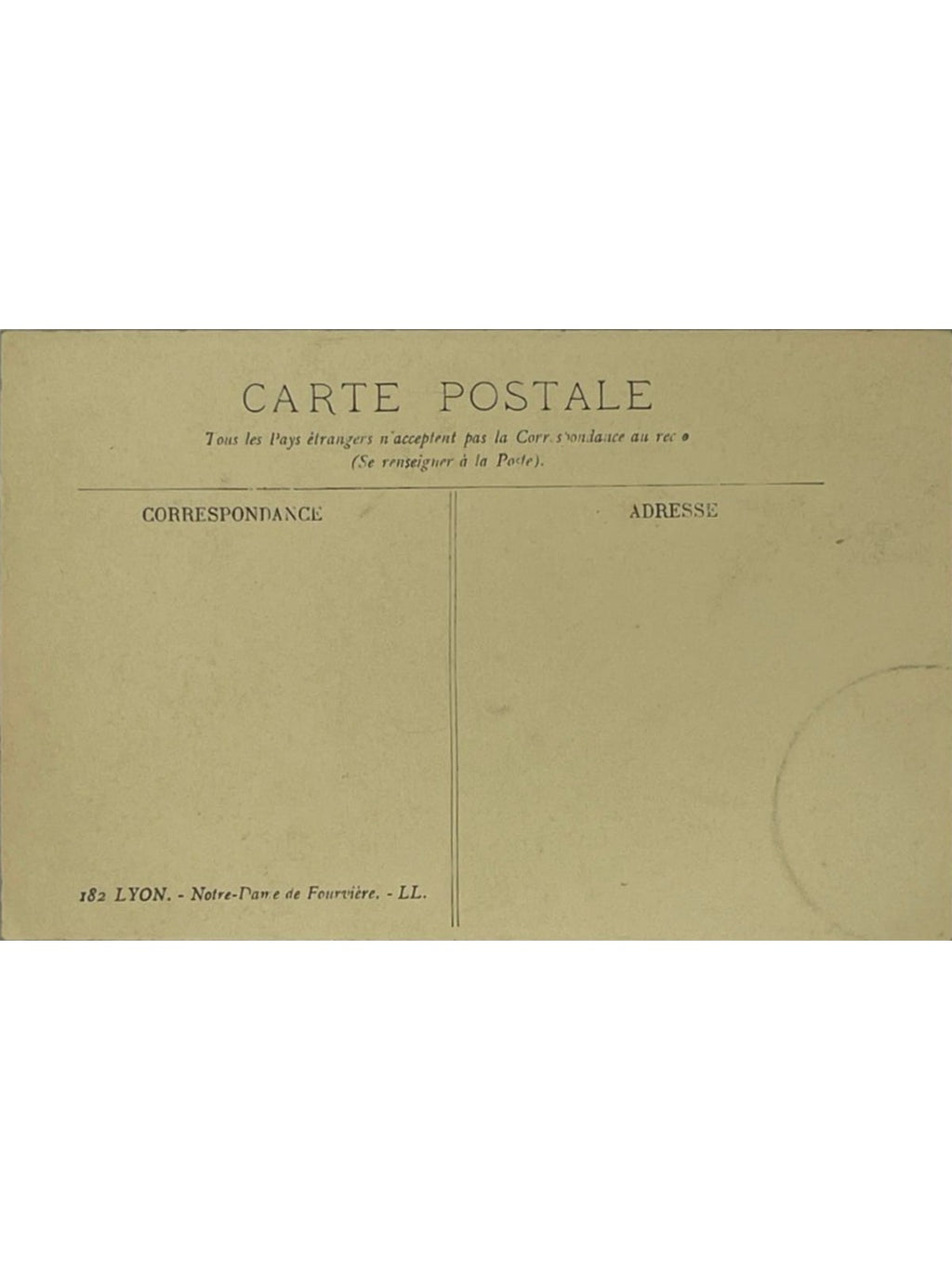 Verso de la carte postale