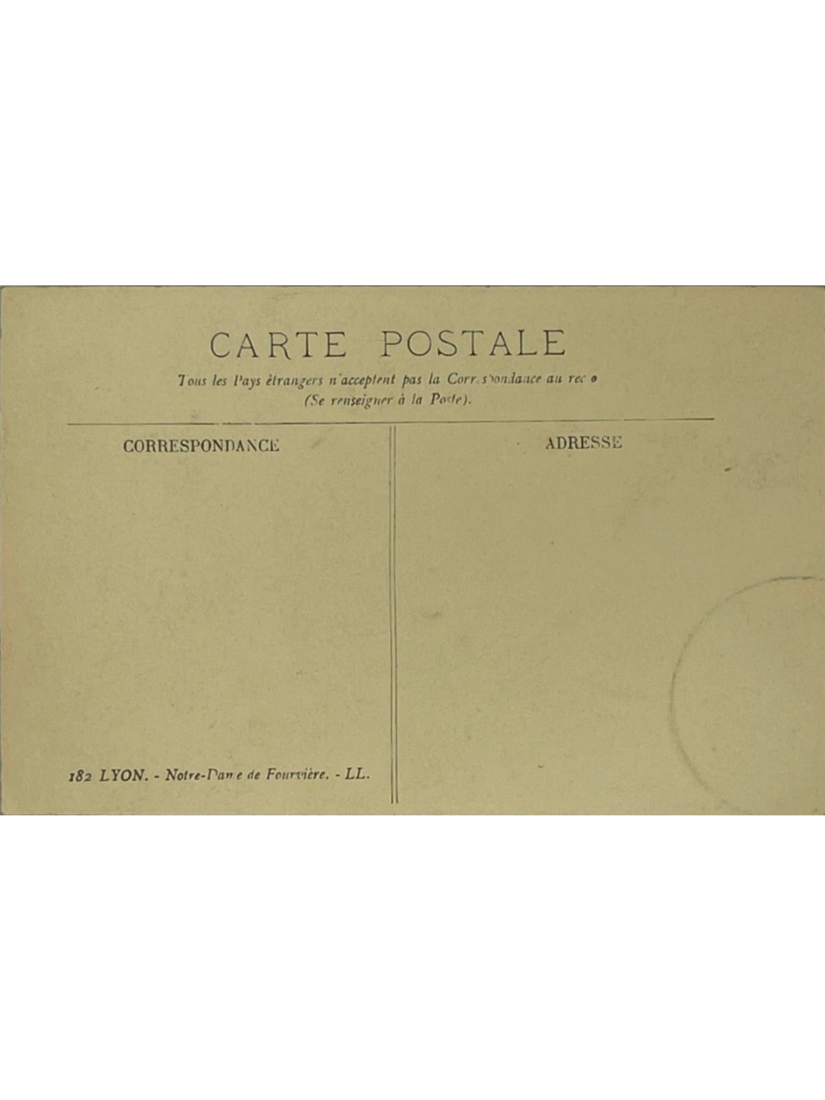 Verso de la carte postale