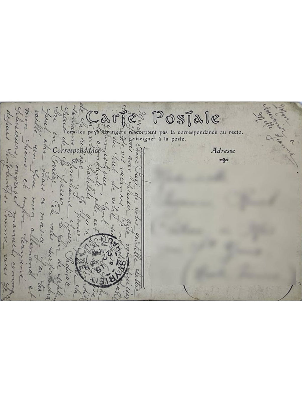 Verso de la carte postale