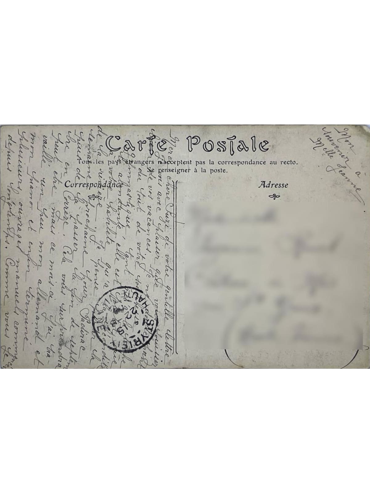 Verso de la carte postale
