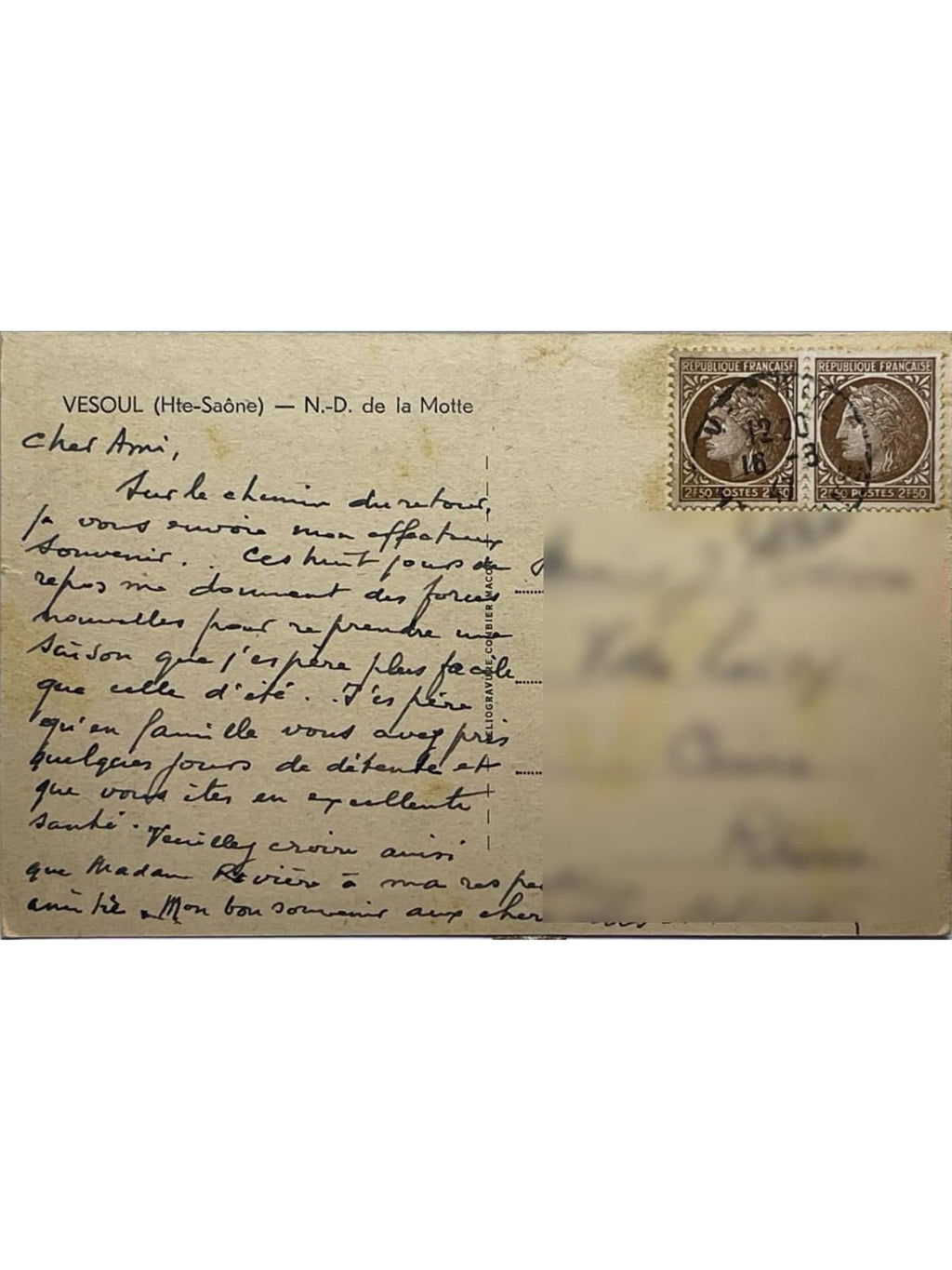 Verso de la carte postale