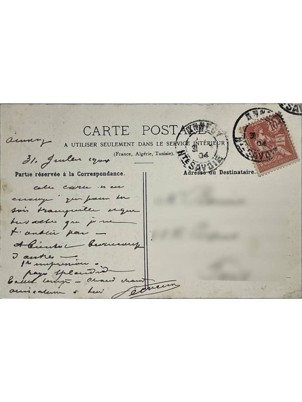 Verso de la carte postale