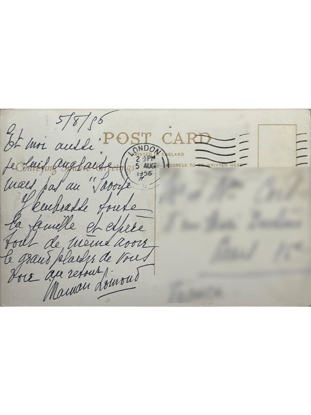 Verso de la carte postale