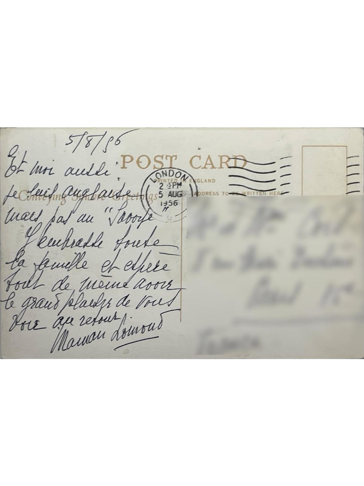 Verso de la carte postale