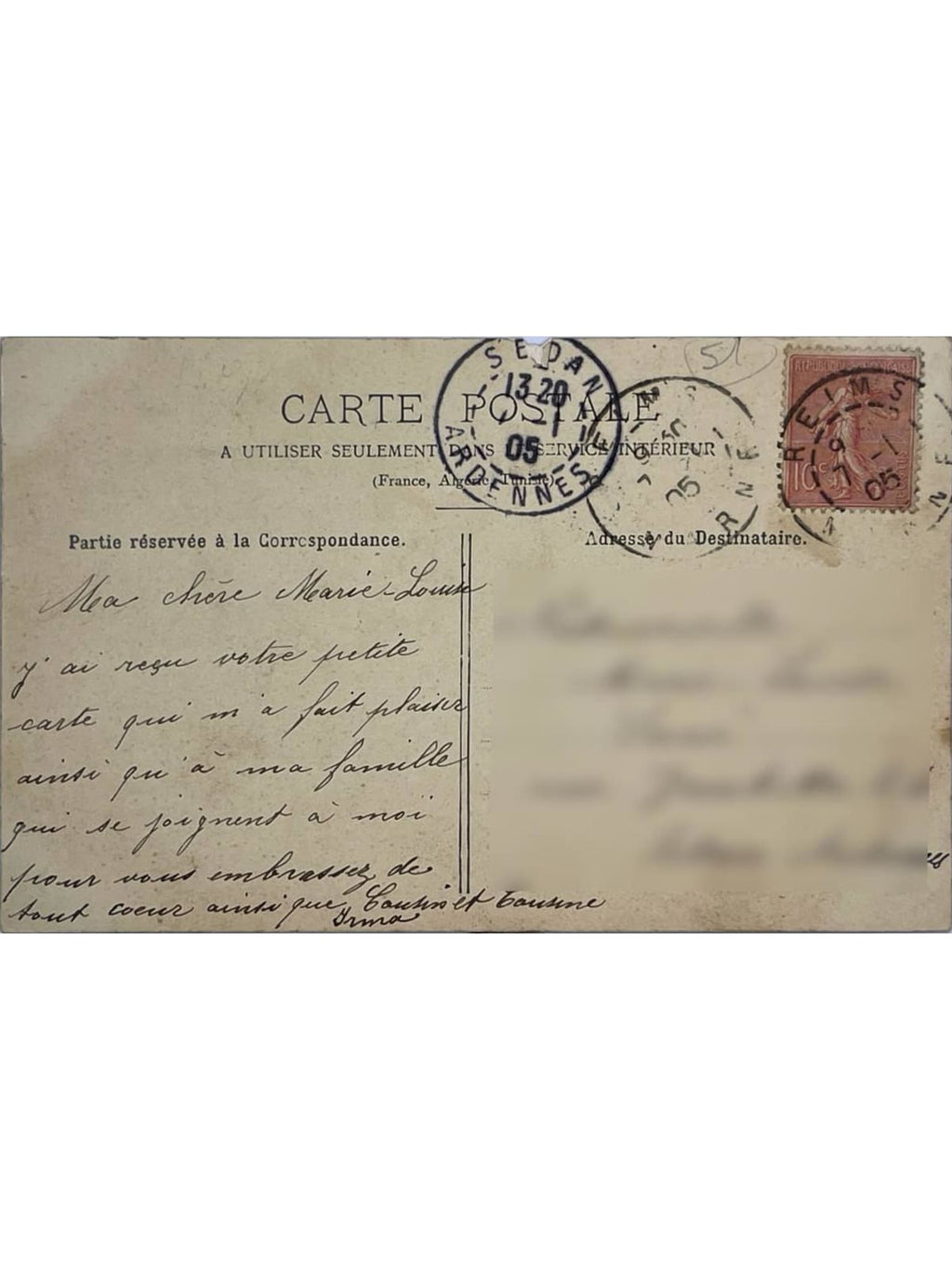 Verso de la carte postale