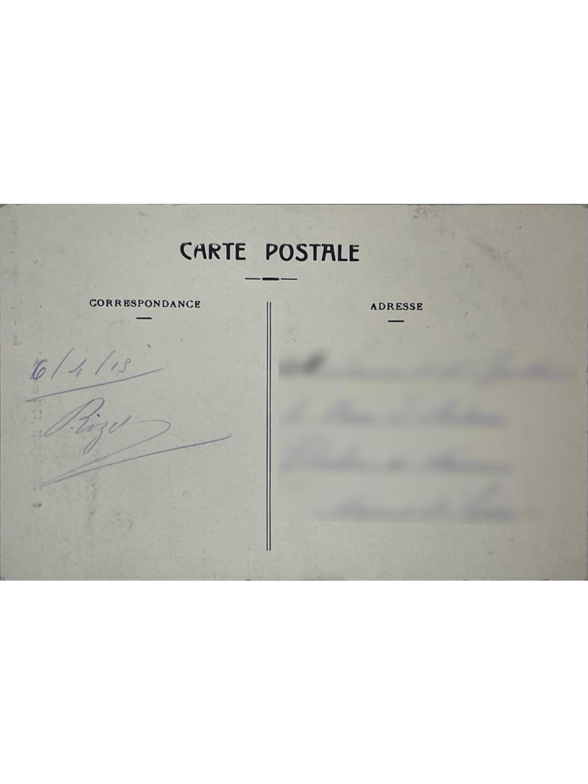 Verso de la carte postale