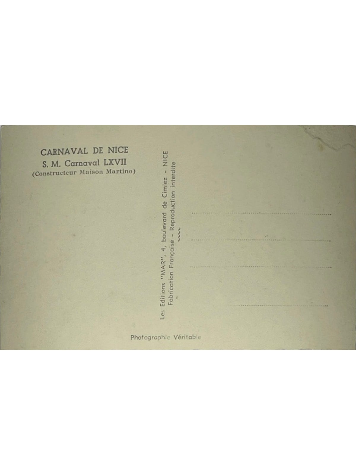 Verso de la carte postale