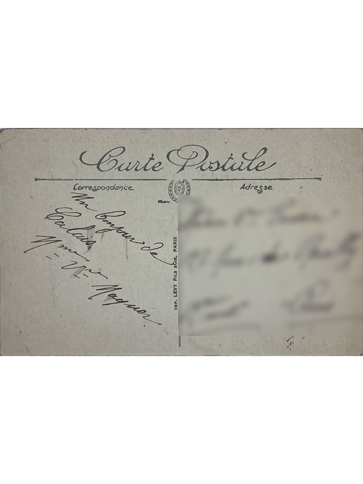 Verso de la carte postale