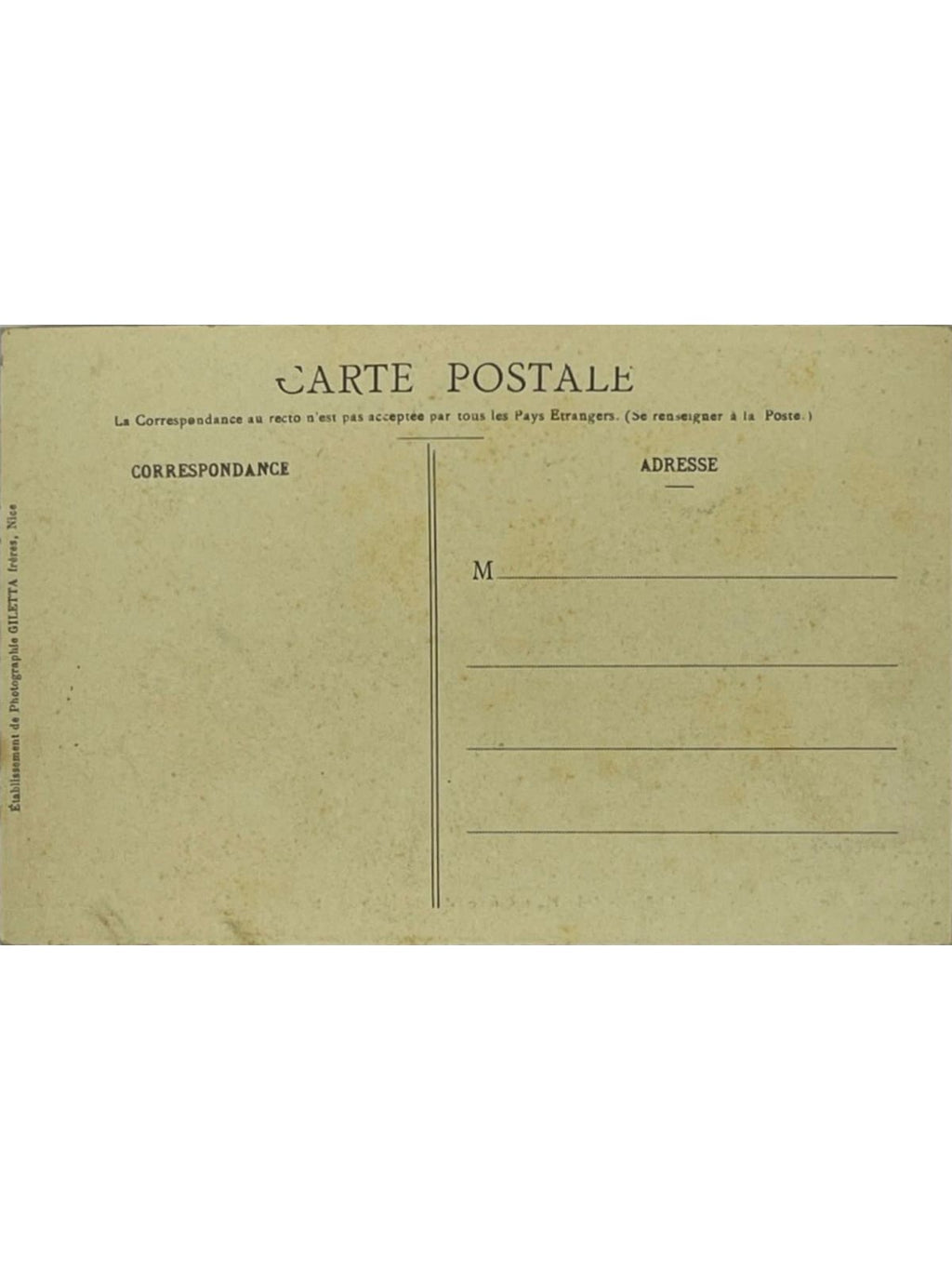 Verso de la carte postale