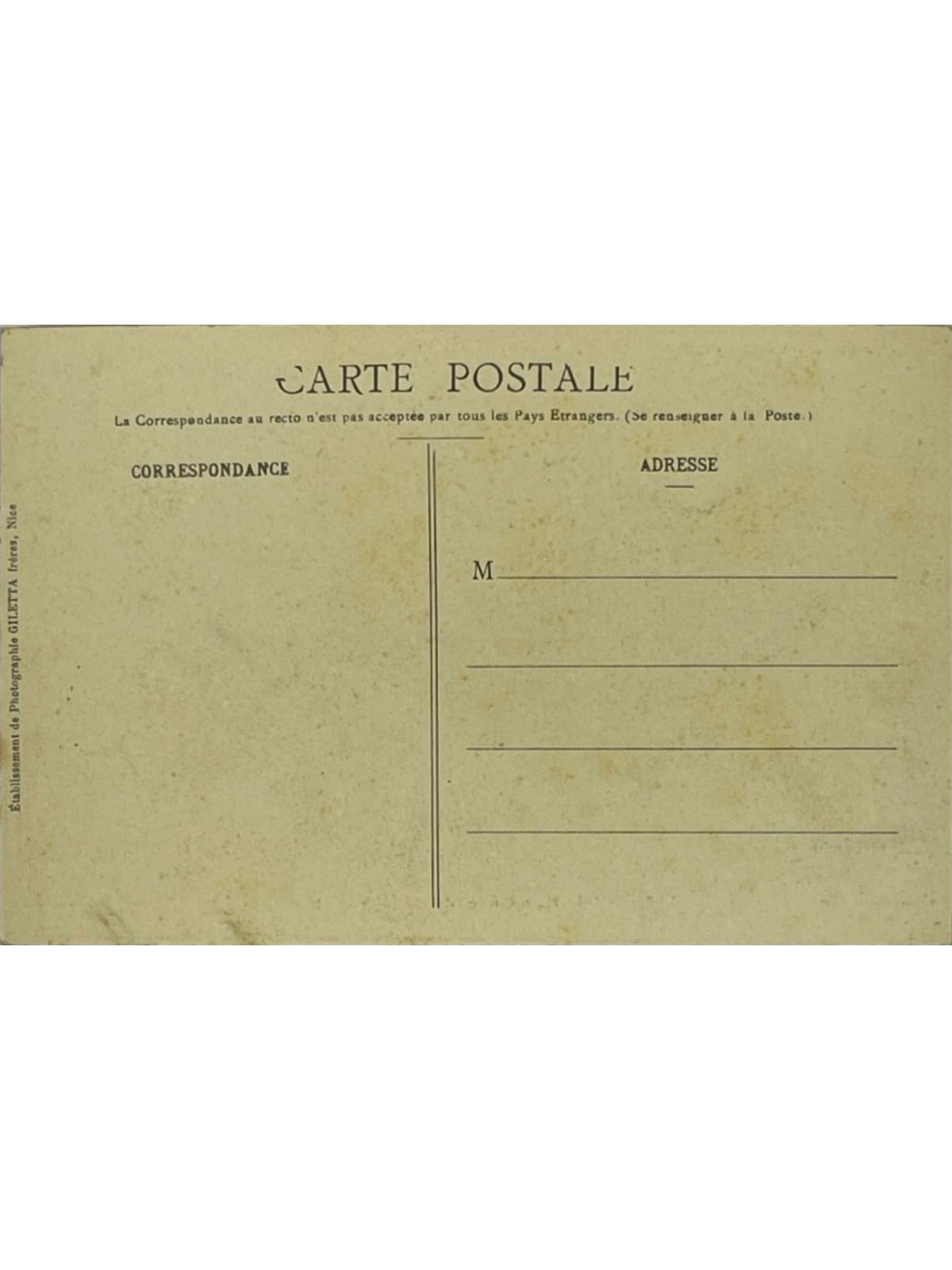 Verso de la carte postale