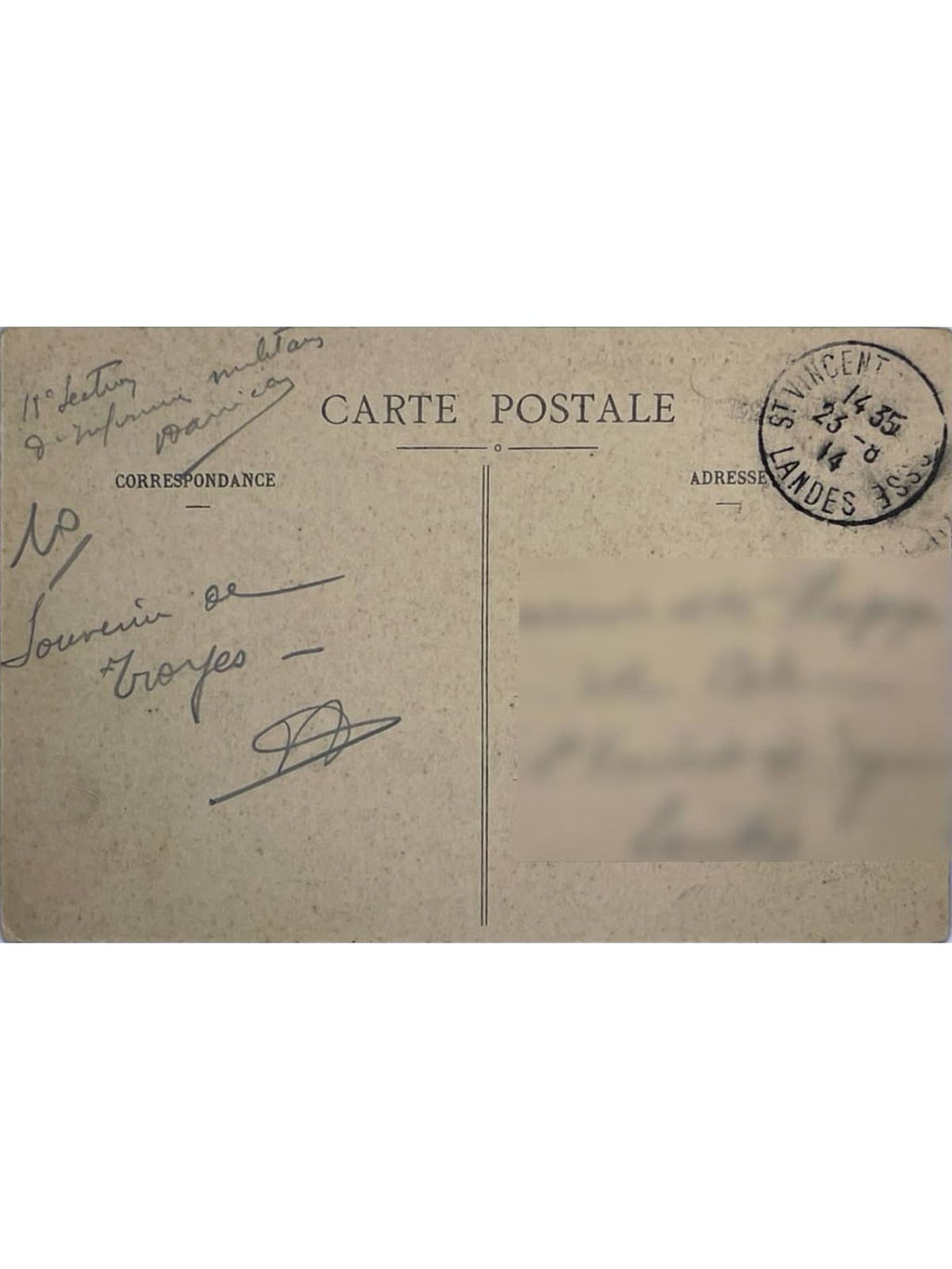 Verso de la carte postale