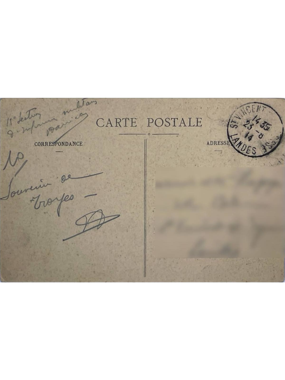Verso de la carte postale