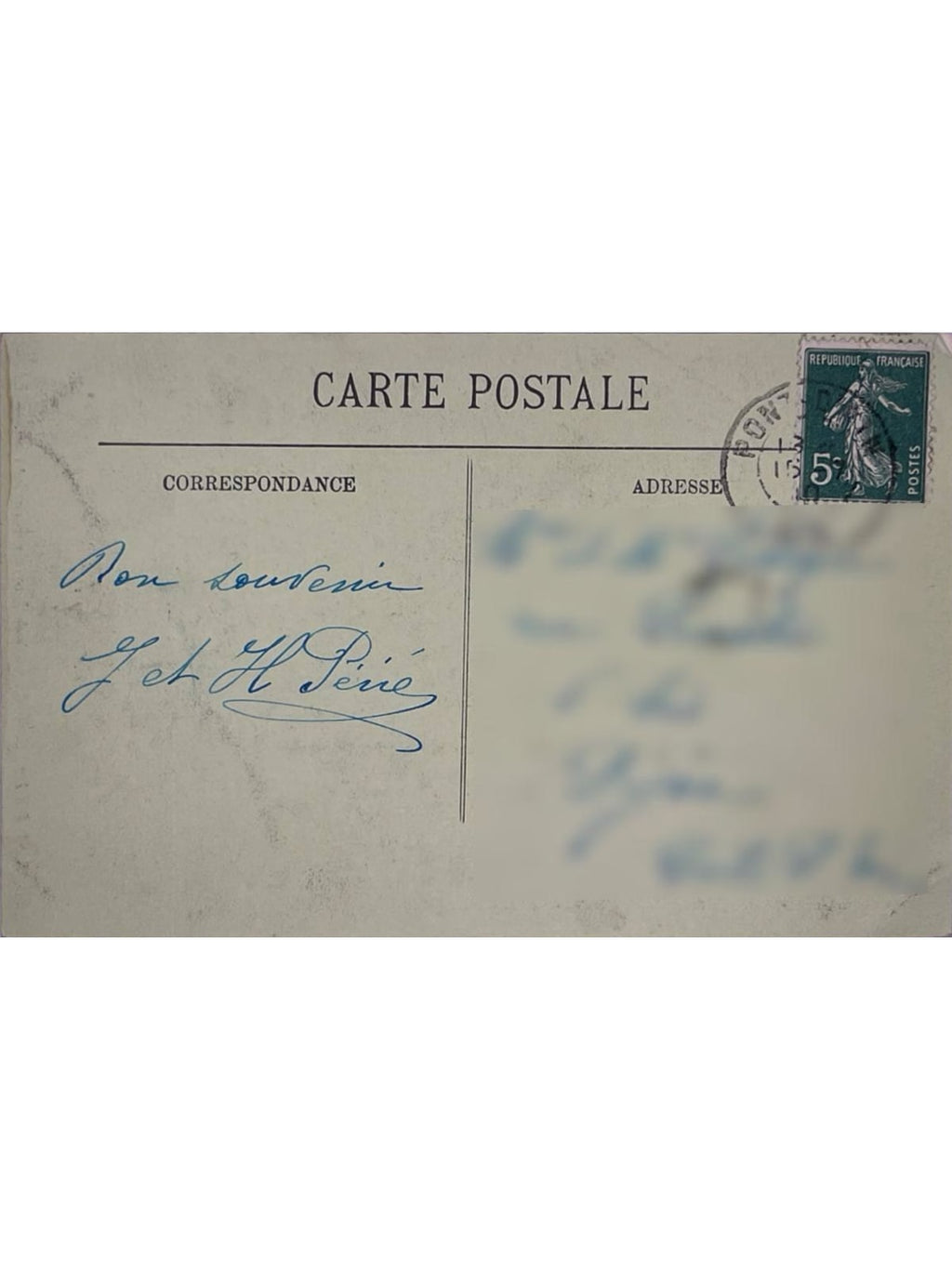 Verso de la carte postale