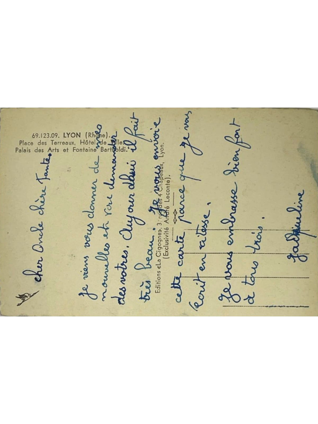 Verso de la carte postale