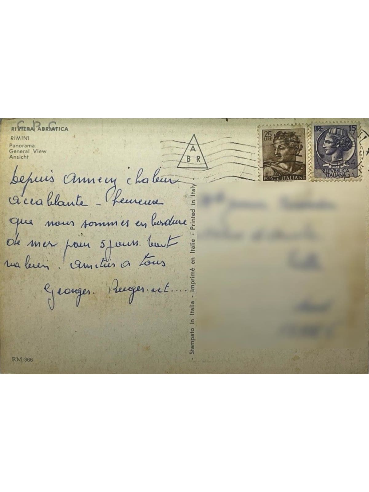 Verso de la carte postale