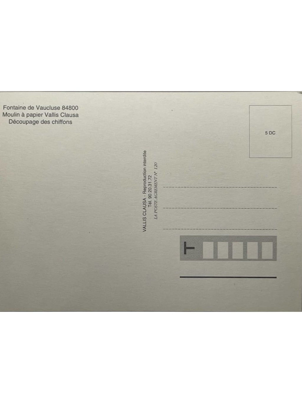 Verso de la carte postale