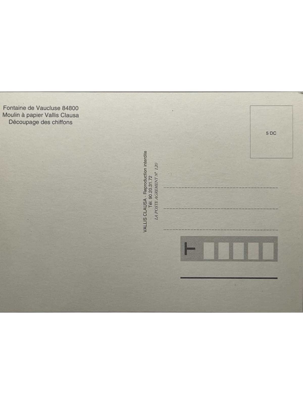 Verso de la carte postale