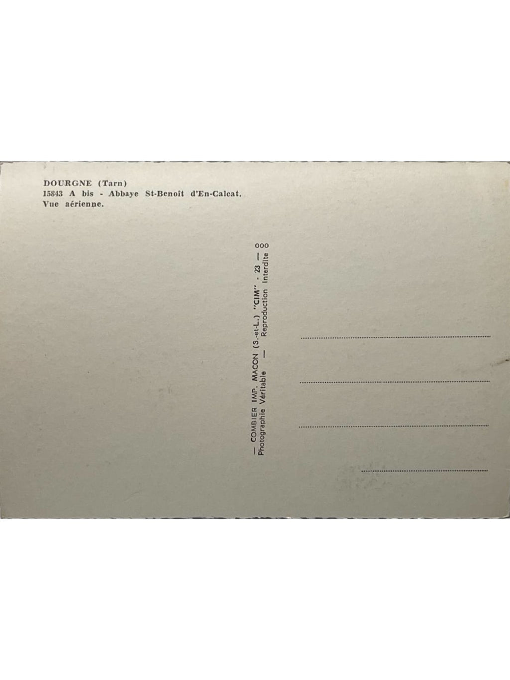 Verso de la carte postale