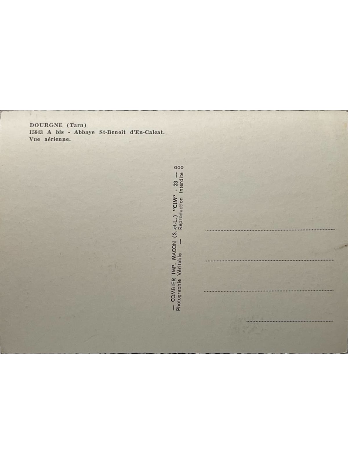 Verso de la carte postale