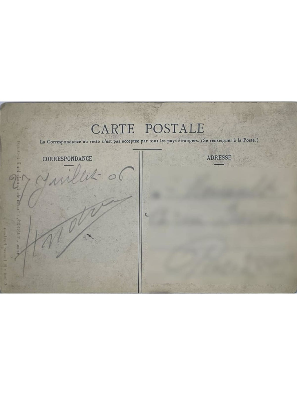Verso de la carte postale
