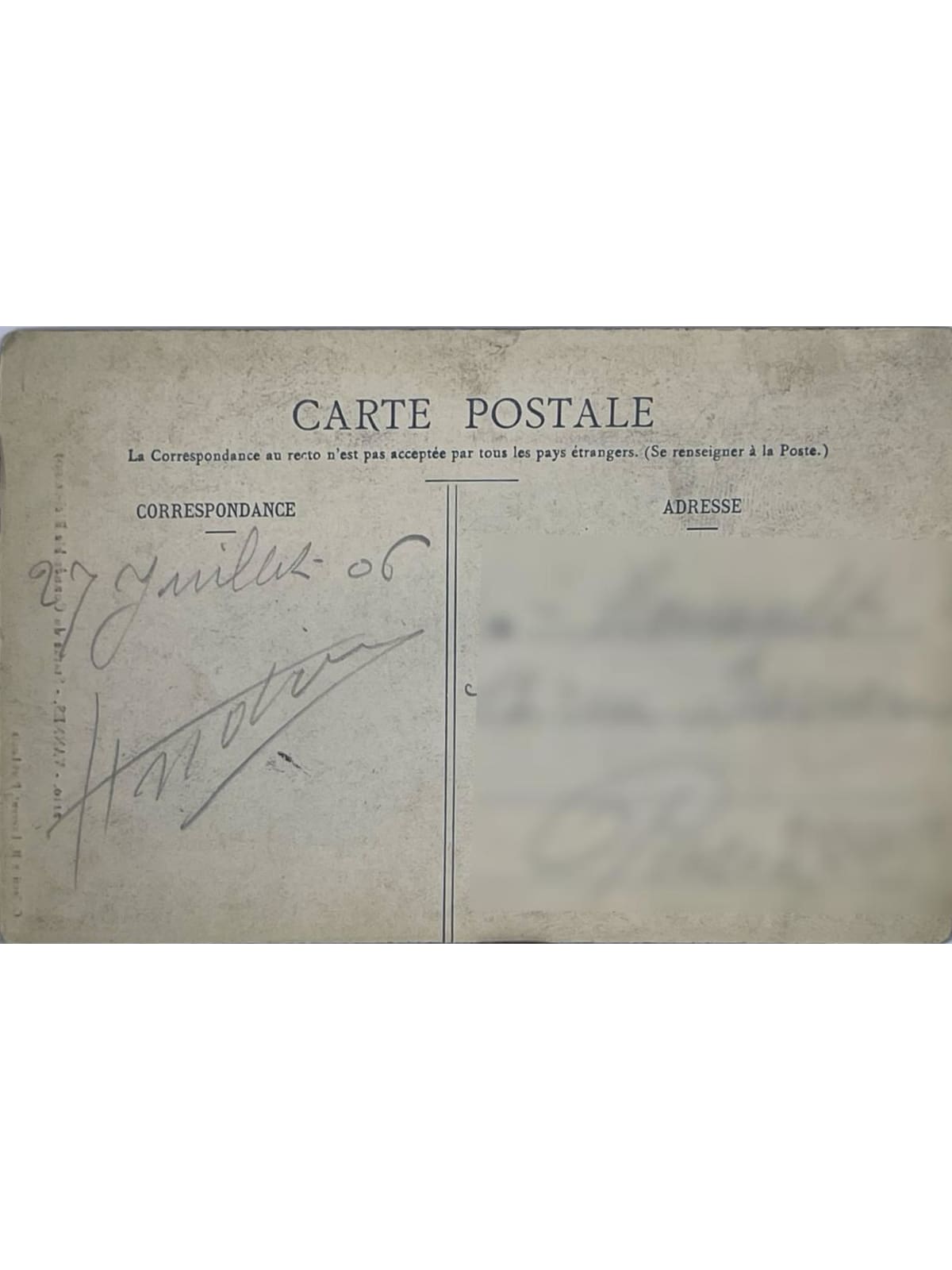 Verso de la carte postale