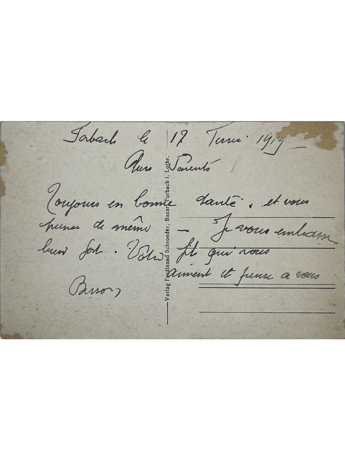 Verso de la carte postale