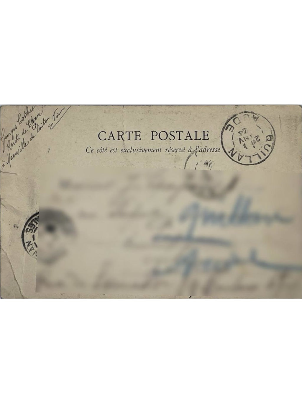 Verso de la carte postale