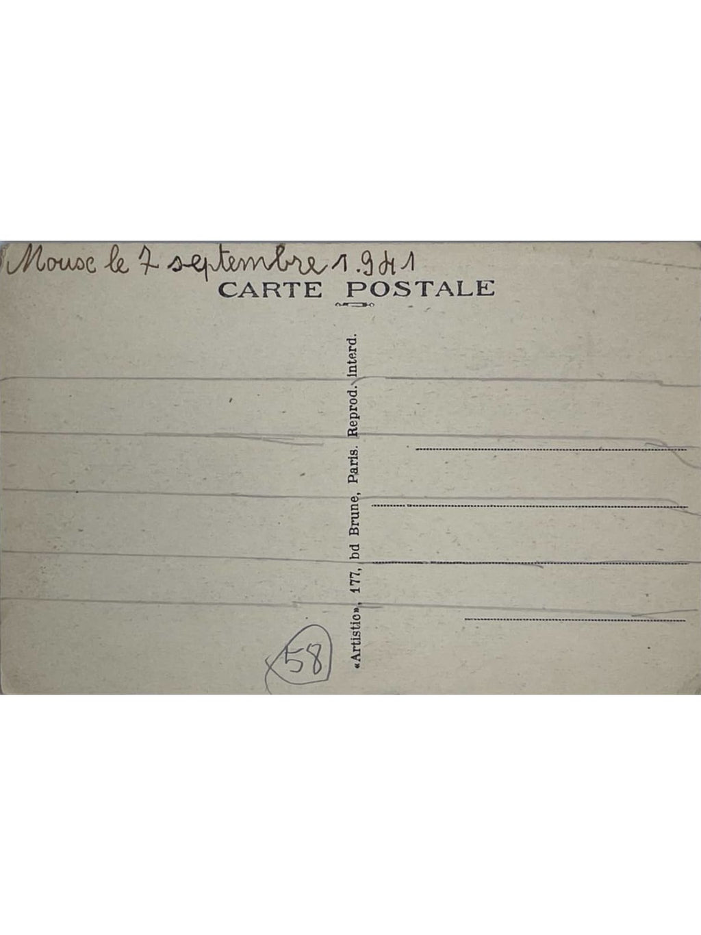 Verso de la carte postale