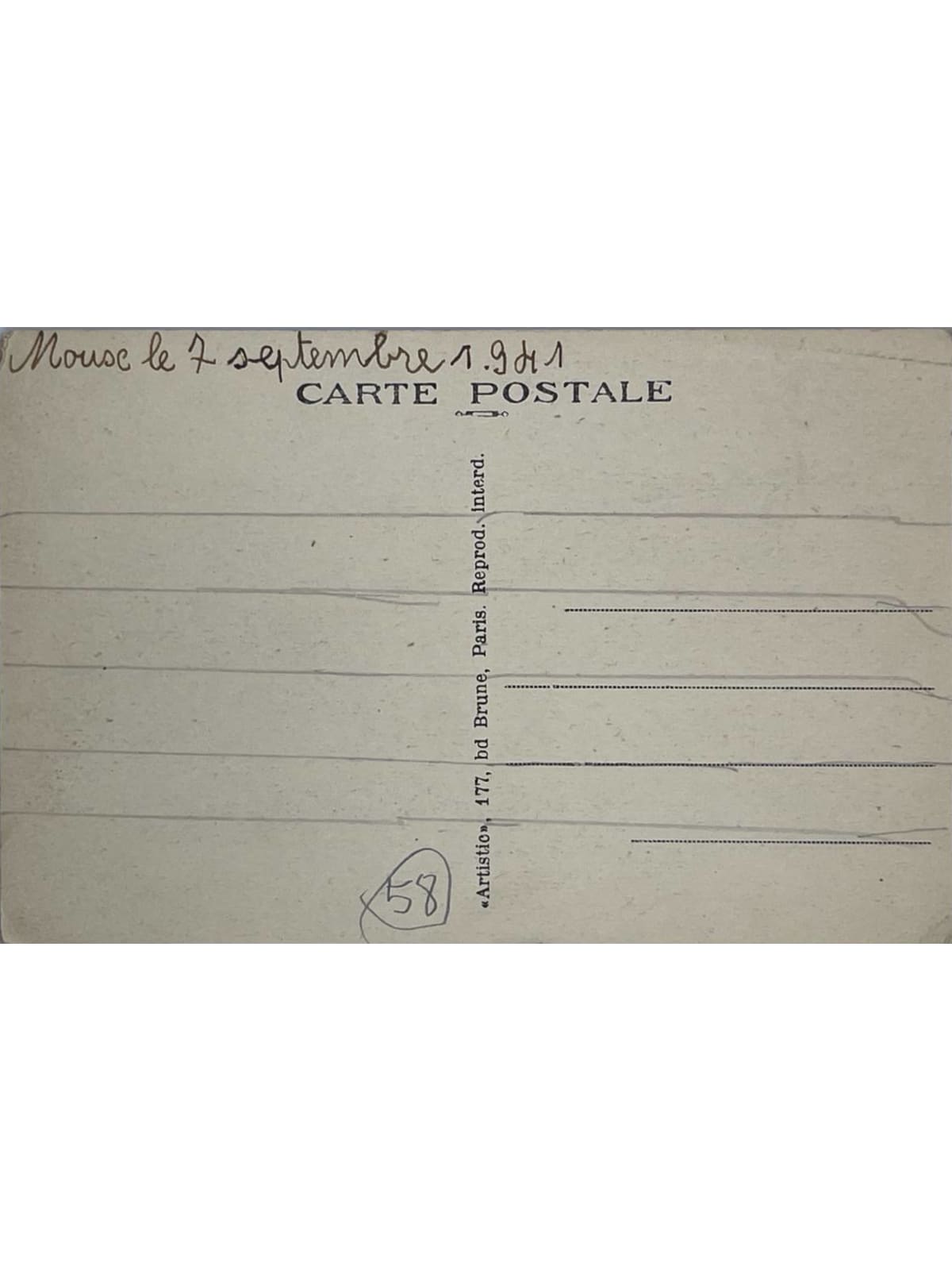 Verso de la carte postale