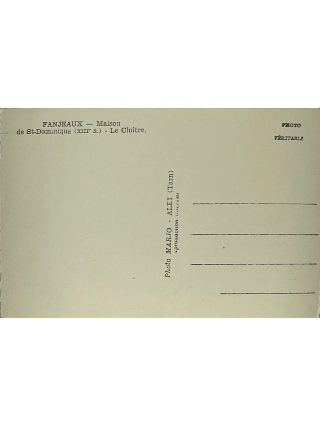 Verso de la carte postale
