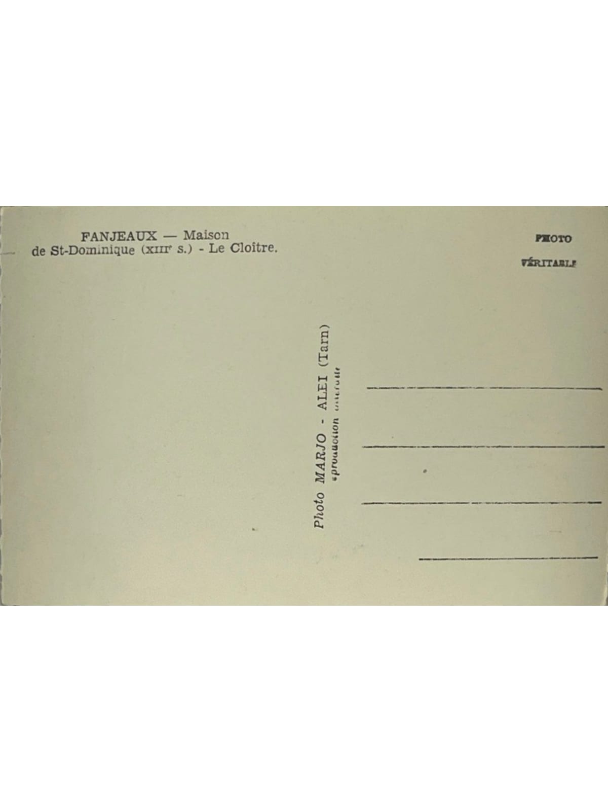 Verso de la carte postale