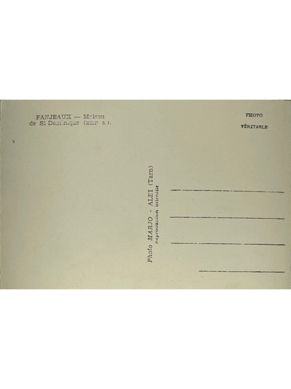 Verso de la carte postale