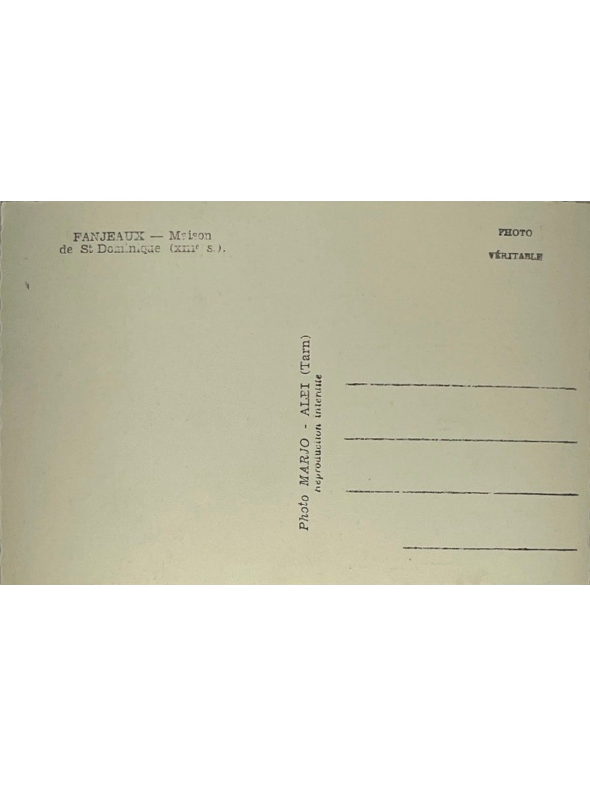 Verso de la carte postale