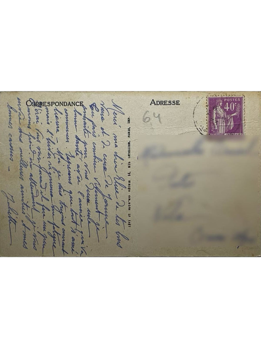 Verso de la carte postale