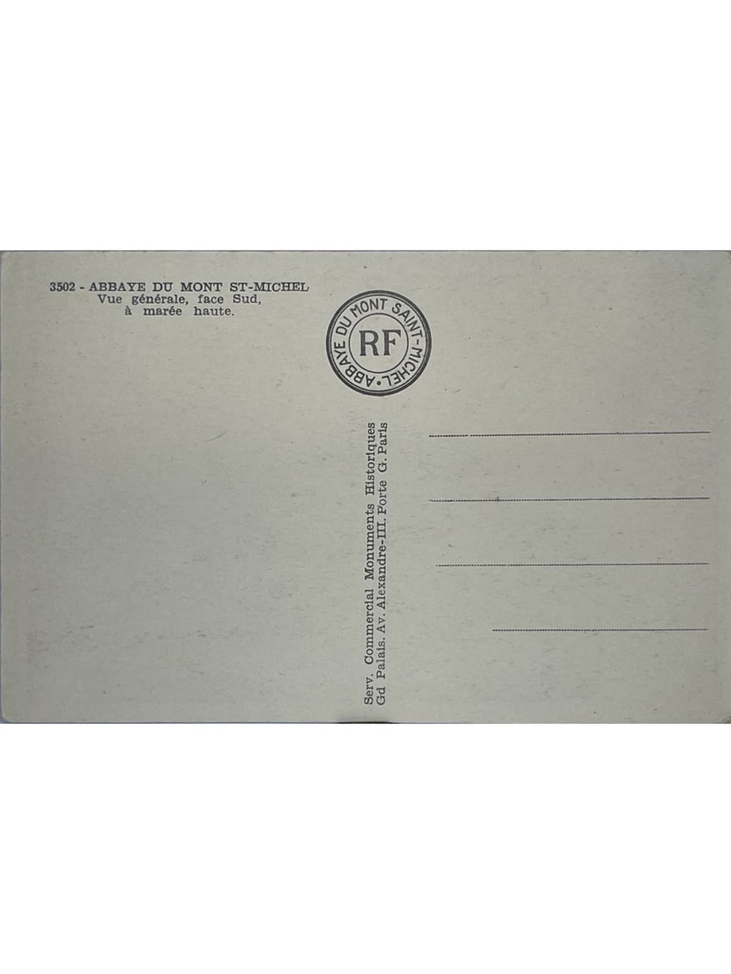 Verso de la carte postale