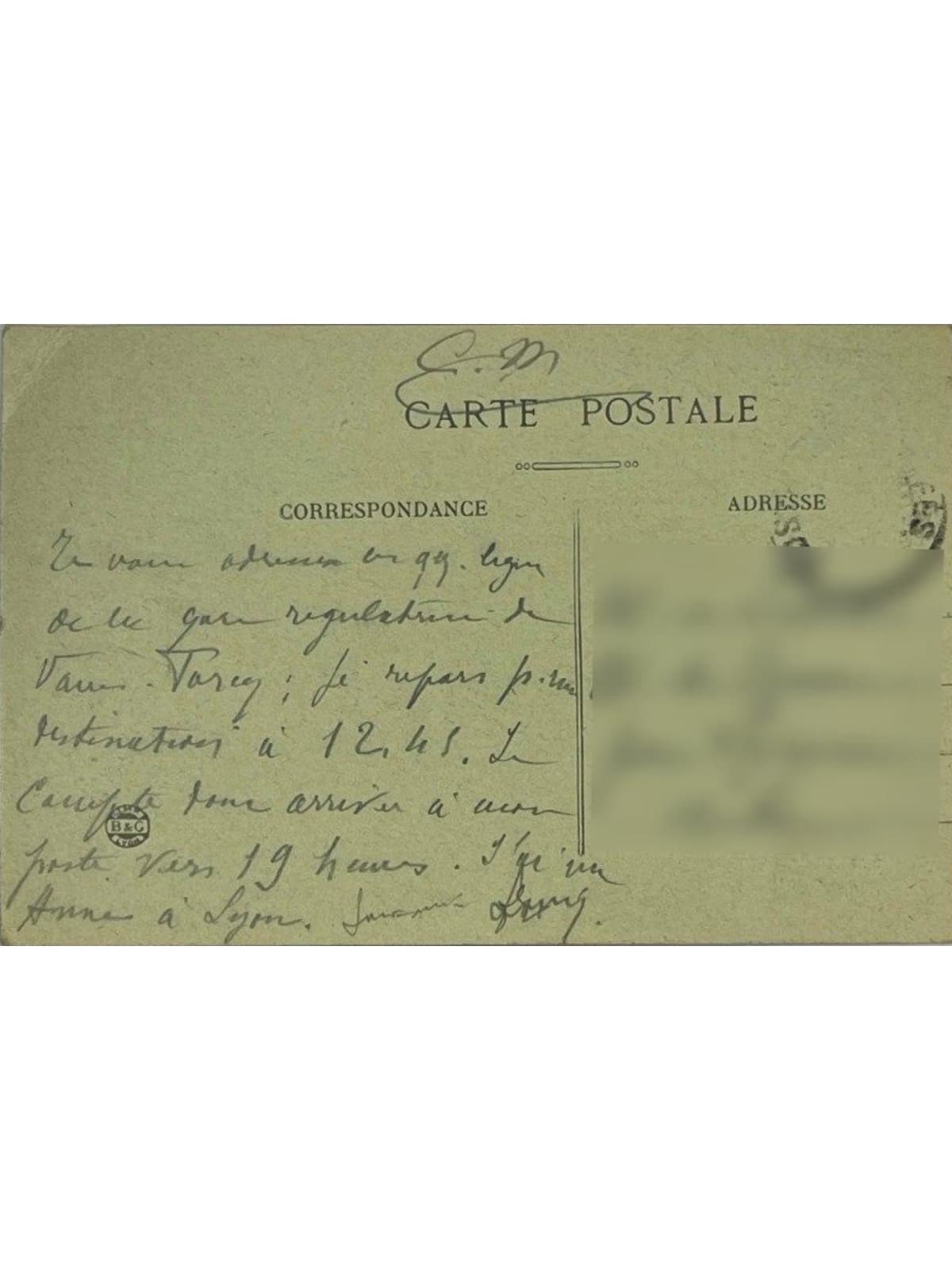 Verso de la carte postale