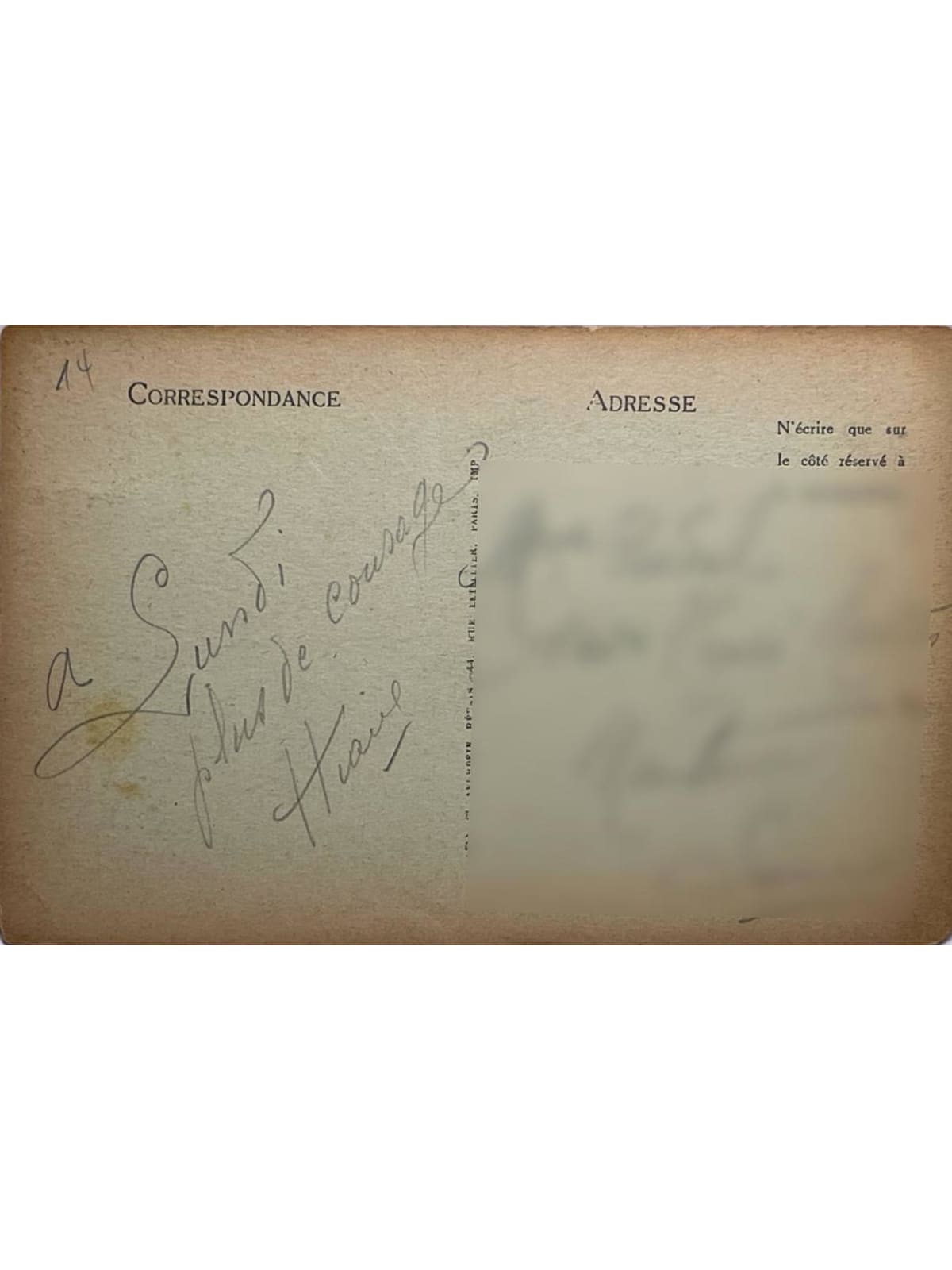 Verso de la carte postale