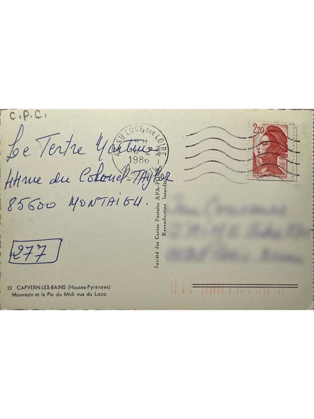 Verso de la carte postale