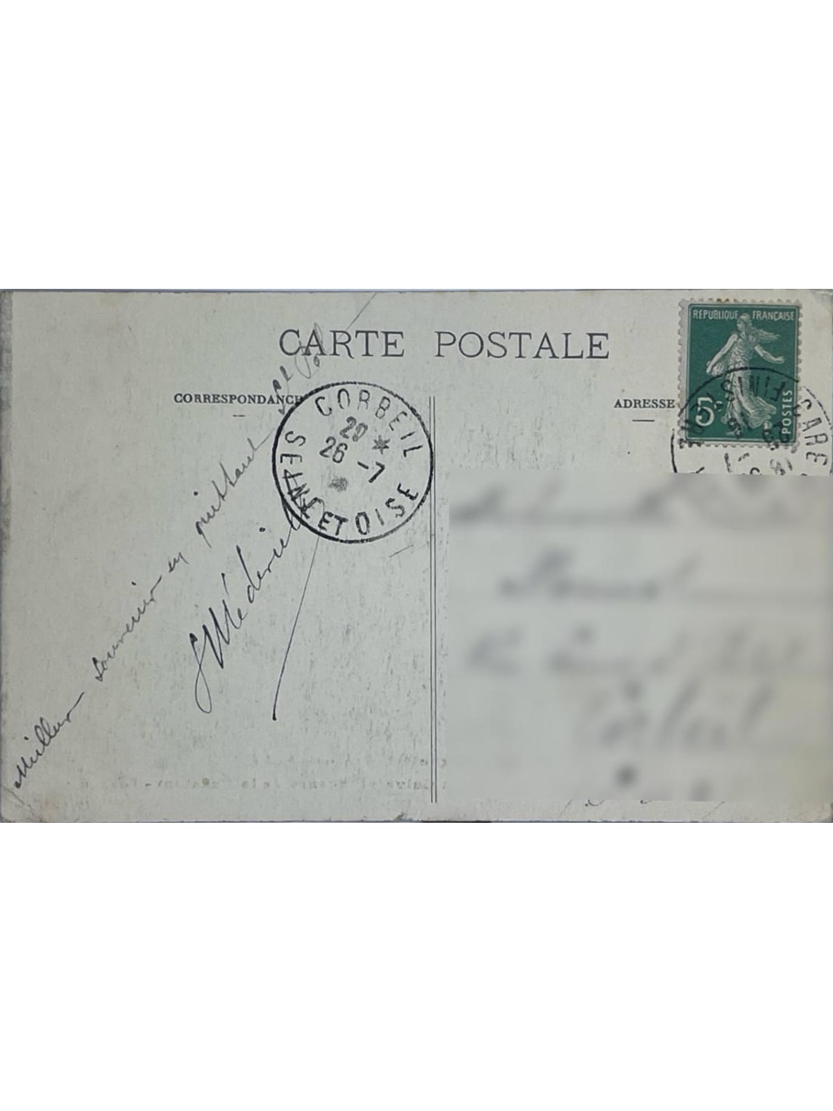 Verso de la carte postale