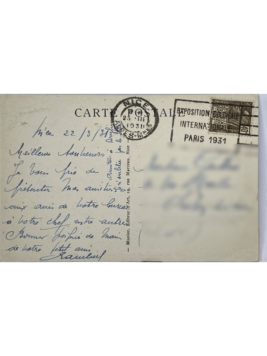 Verso de la carte postale